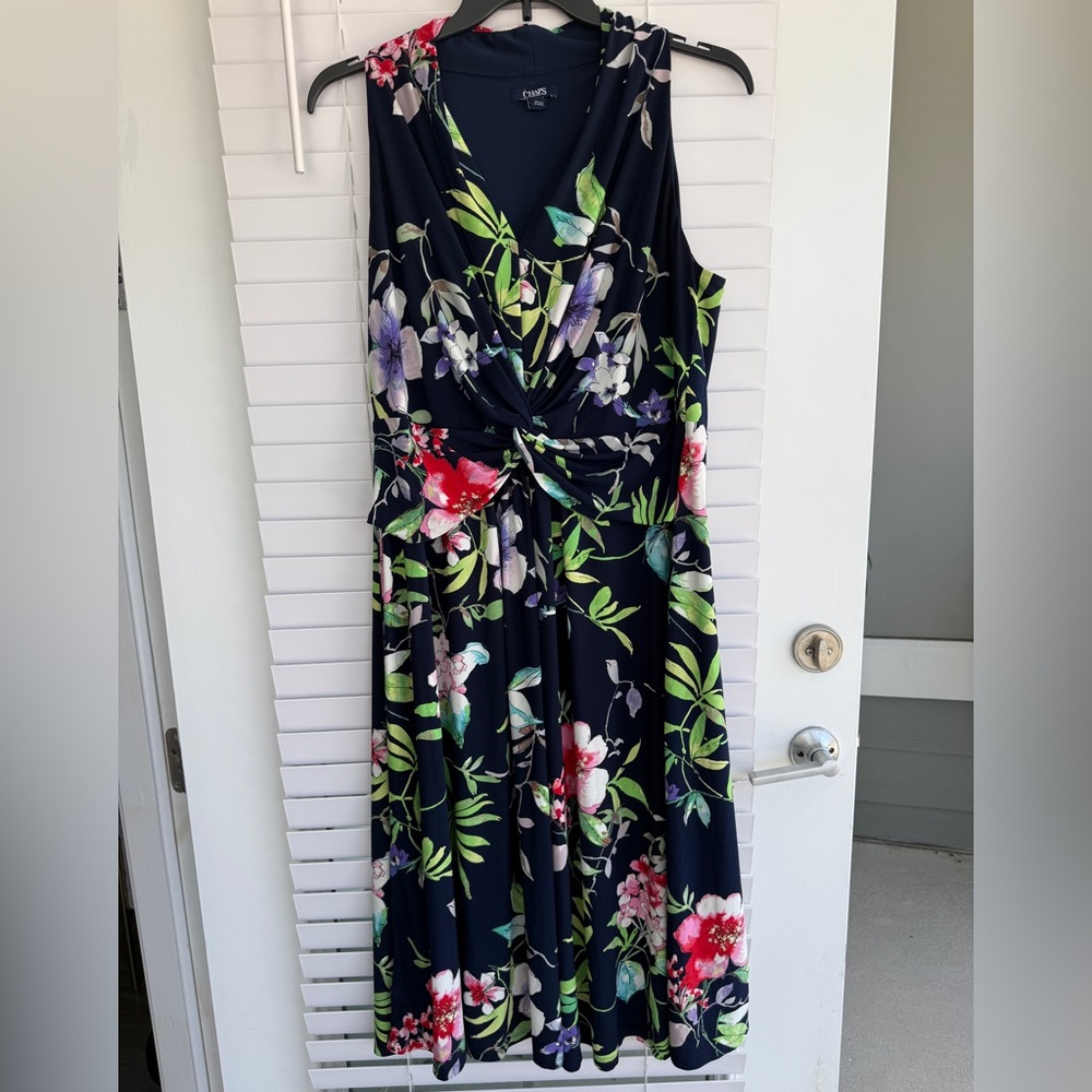 Chaps Navy Floral Knot-Front Maxi Dress with Green and Pink Accents